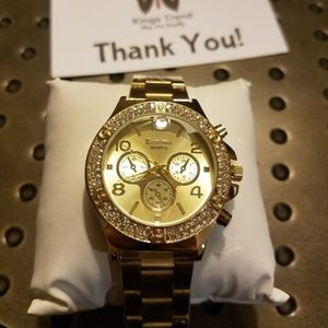 Luxury Double Daul Rhinestone Bezel Gold Watch